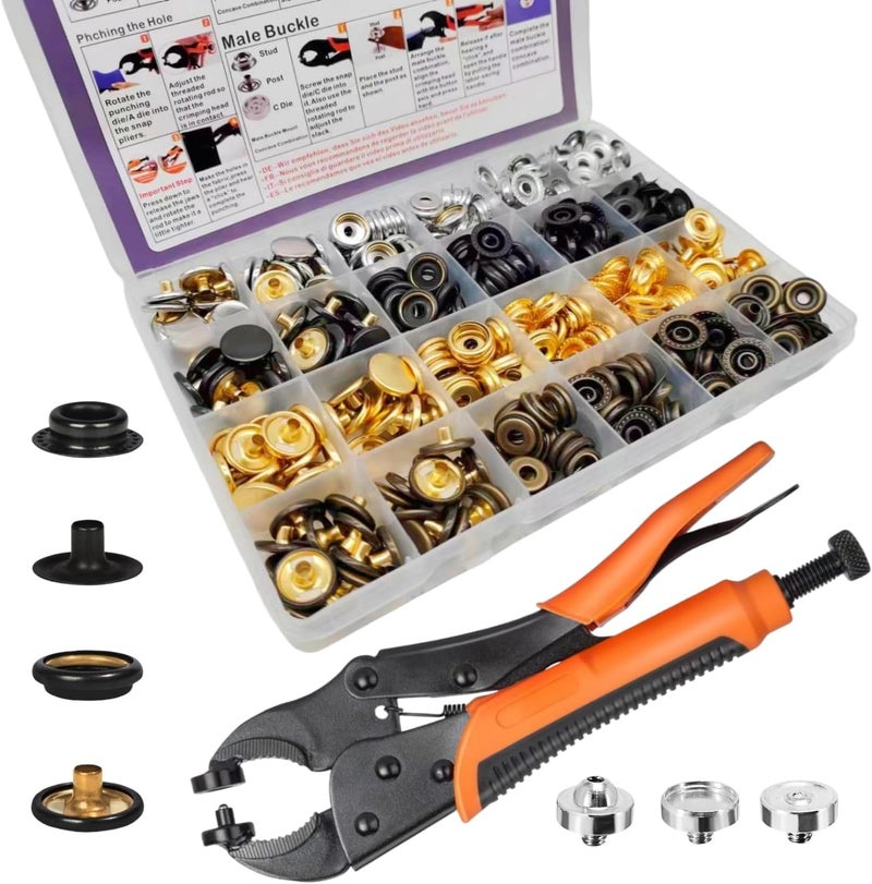 SUNOR 100 Sets Snap Buttons,Heavy Duty Snap Fasteners Kit 15mm Metal Snaps Canvas Snaps,Press Stud for Clothing Leather Boat Cover Fabric - Image 1